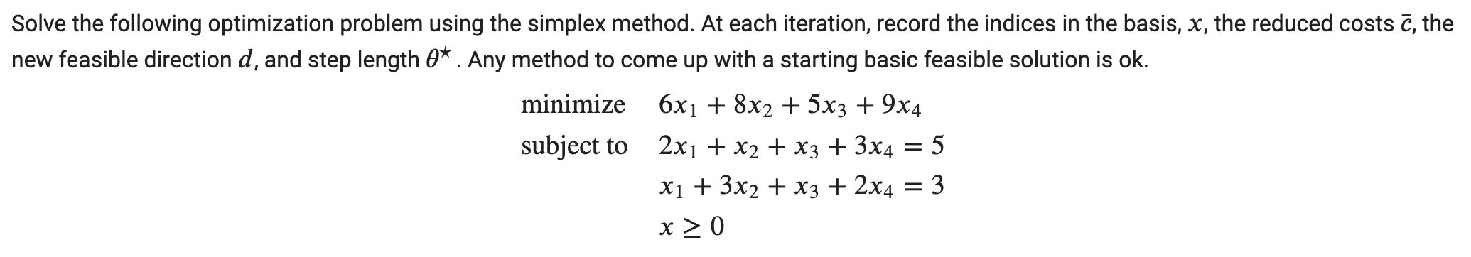Solve the following optimization problem using