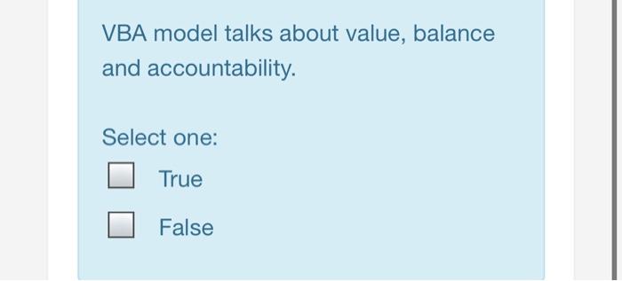 VBA model talks about value, balance and