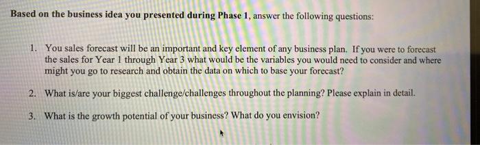 Based on the business idea you presented during