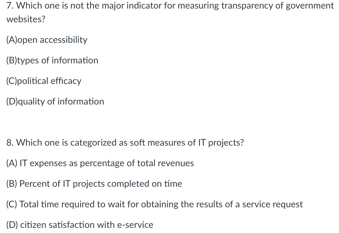 7. Which one is not the major indicator for