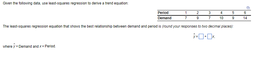 Given the following data, use least-squares