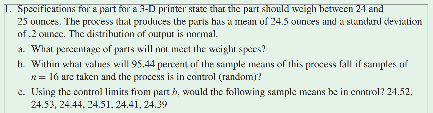 1. Specifications for a part for a 3-D printer