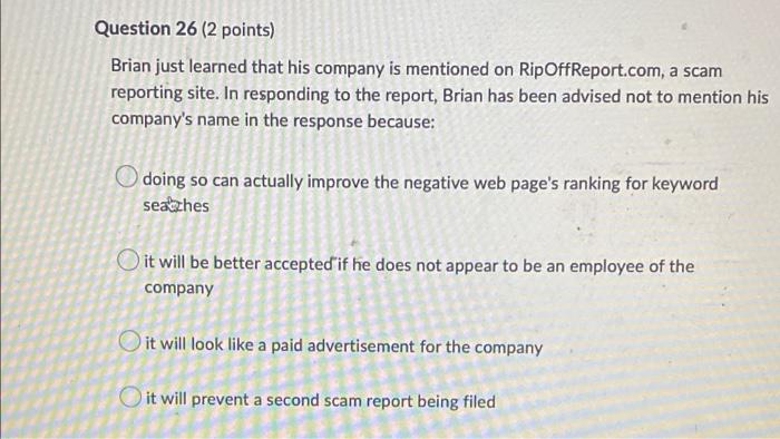 Question 27 (2 points) Only CEOs and executives