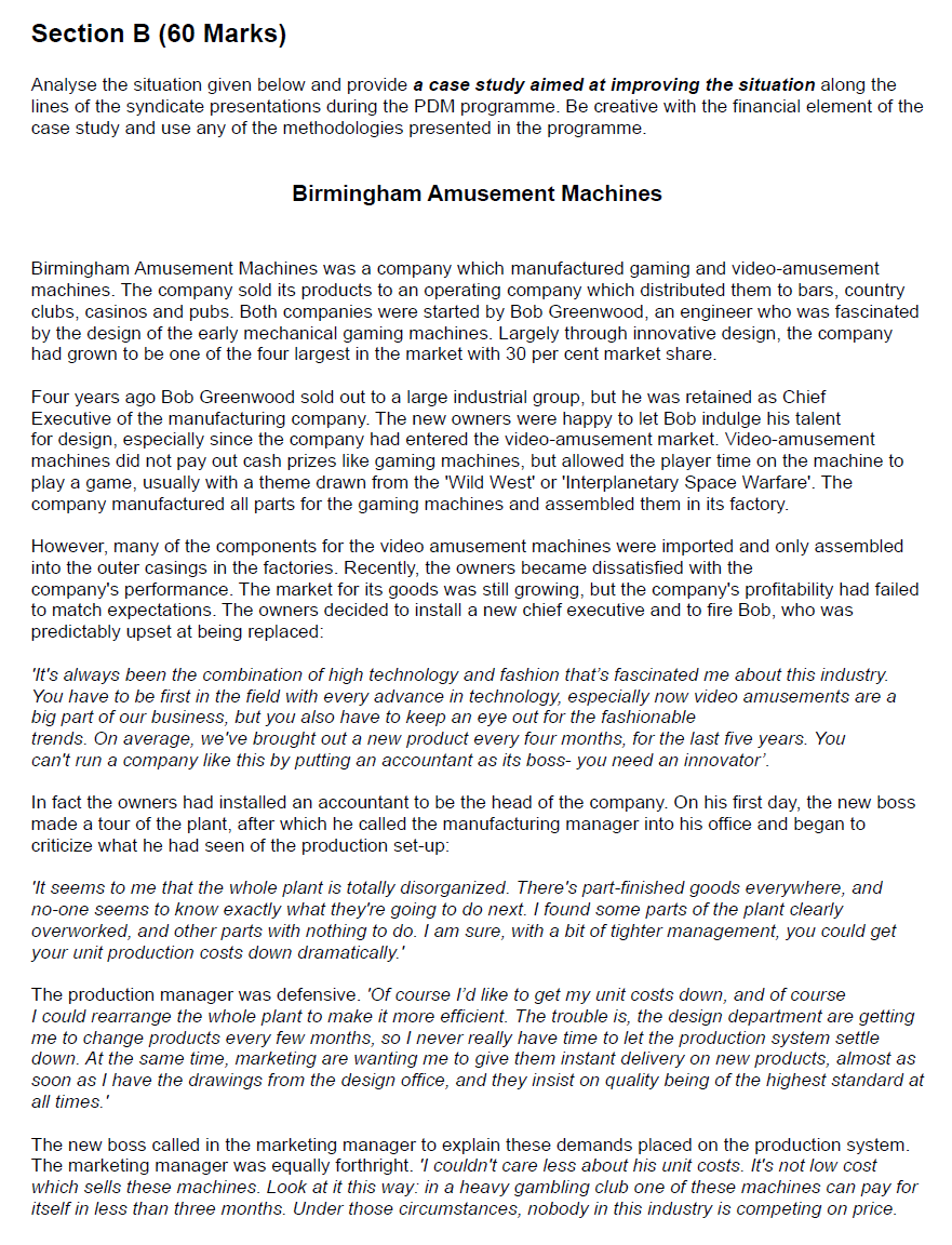 Section B (60 Marks) Analyse the situation given