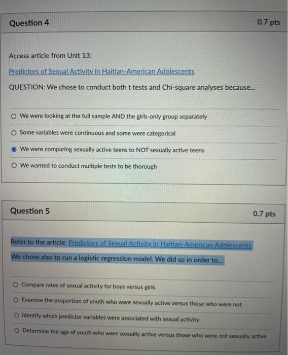 Question 4 0.7 pts Access article from Unit 13: