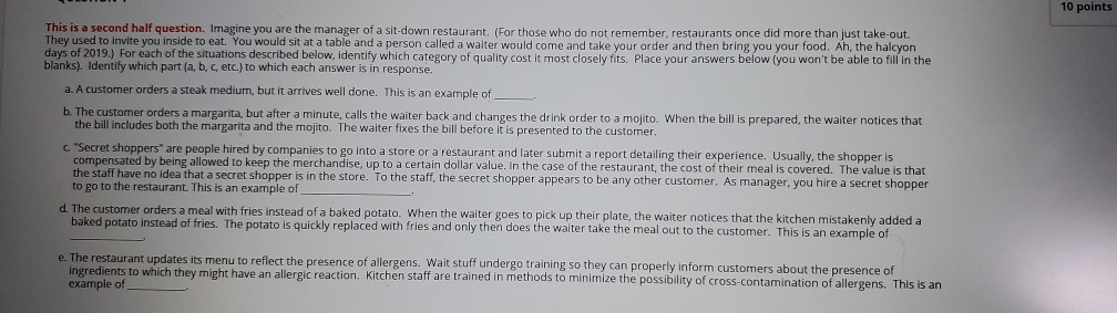 10 points This is a second half question. Imagine