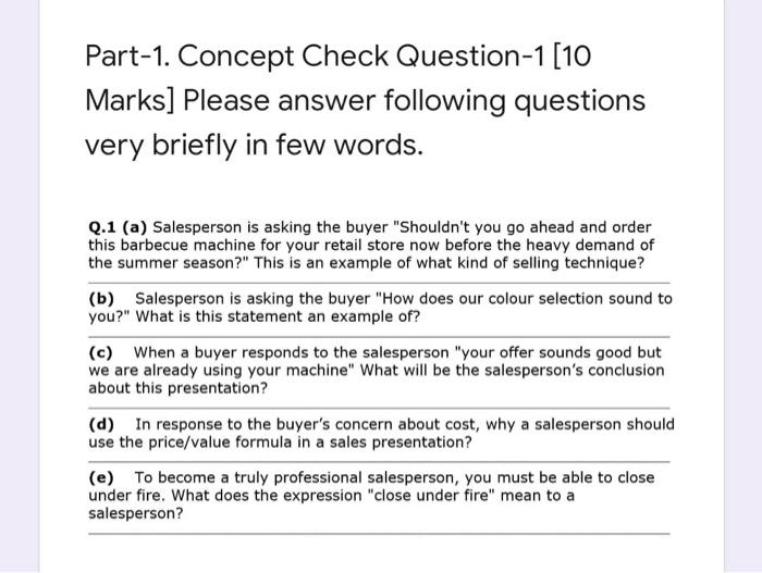 Part-1. Concept Check Question-1 [10 Marks]