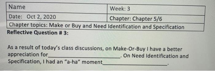 reflective question #3 Name Week: 3 Date: Oct 2,