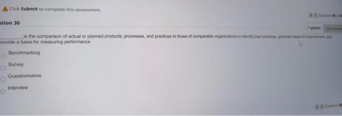 Click Submit to complete this assessment stion 30