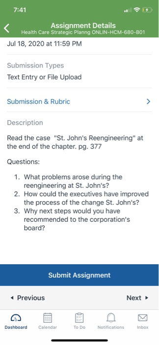 7:41 < Assignment Details Health Care Strategic