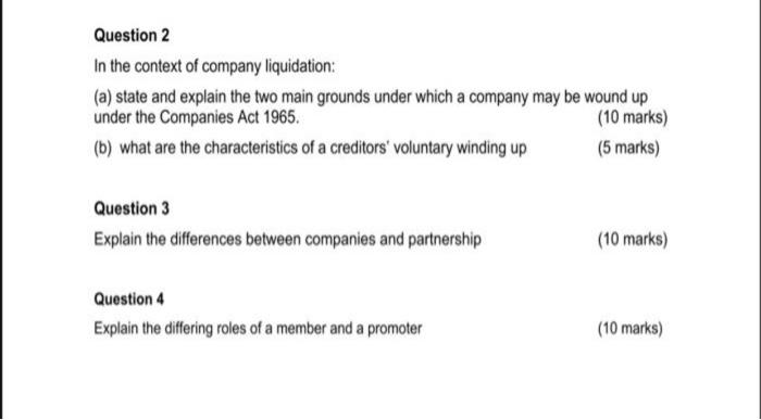 Company law question Question 2 In the context of