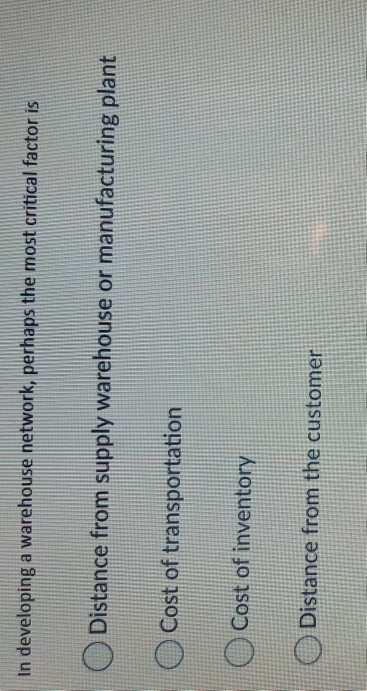 In developing a warehouse network, perhaps the