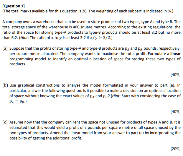 part b [Question 1] (The total marks available