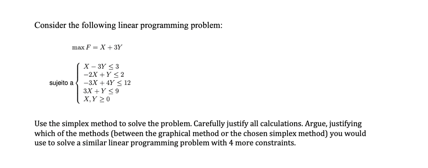 Consider the following linear programming