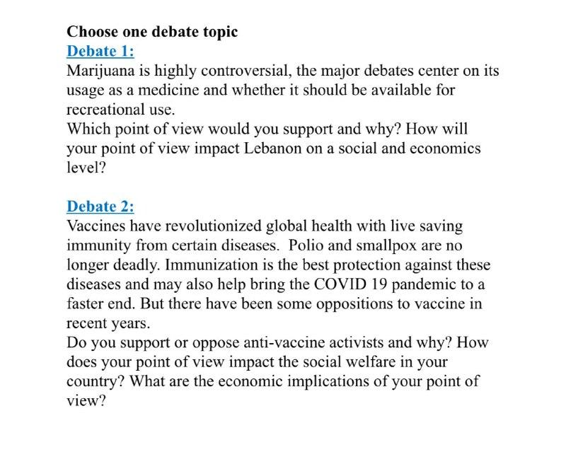 debate should include; facts, economic views, and