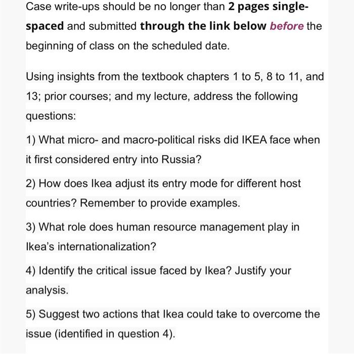 Case write-ups should be no longer than 2 pages
