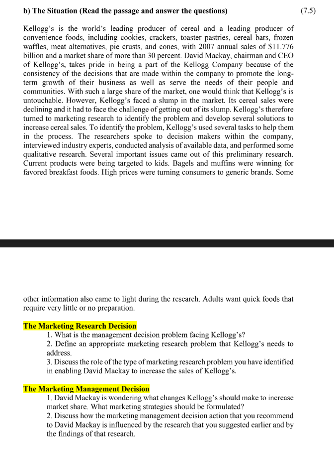 (7.5) b) The Situation (Read the passage and