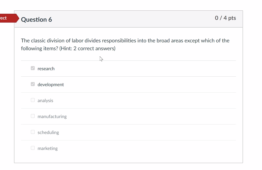 ect Question 6 0 / 4 pts The classic division of