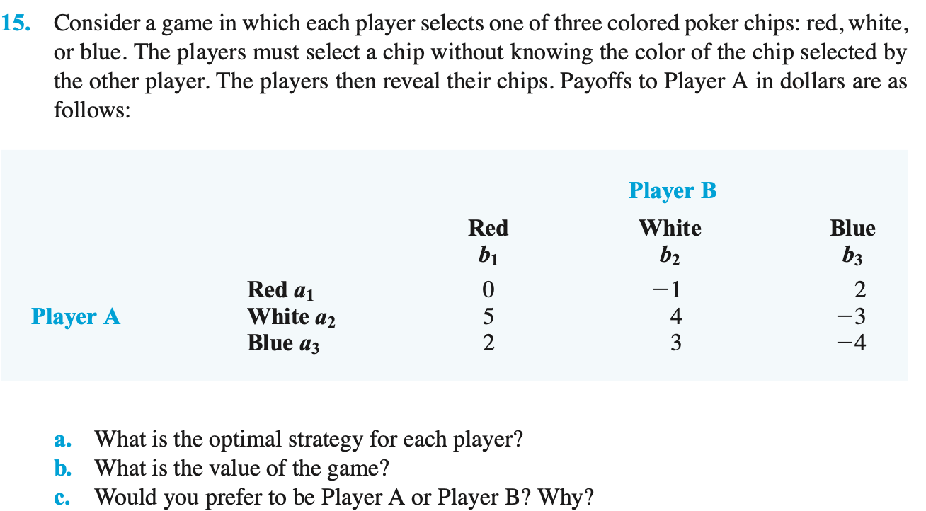 15. Consider a game in which each player selects