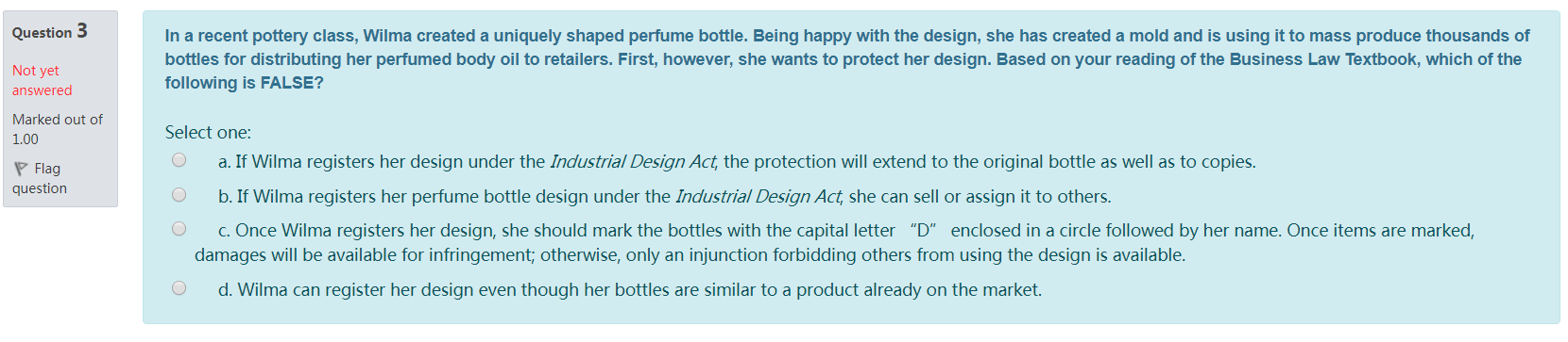 Question 3 In a recent pottery class, Wilma