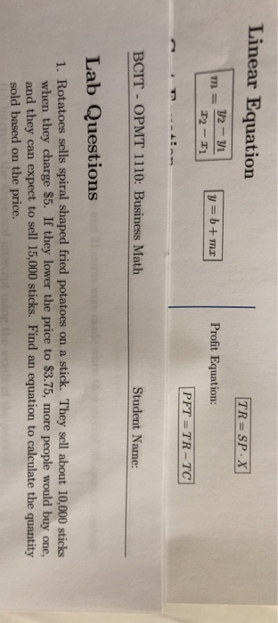 Linear Equation TR = SP X y2-yi m = 22-11 y=b+mx