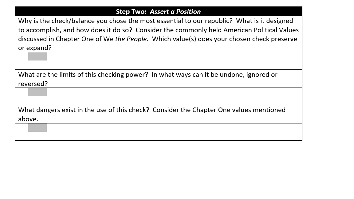 GOVT Checks & Balances Worksheet Step Two: Assert