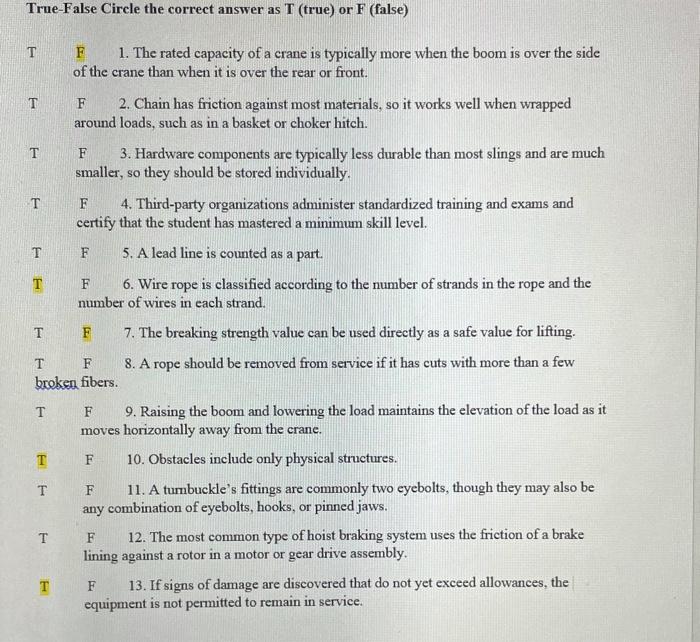 True False Circle the correct answer as T (true)