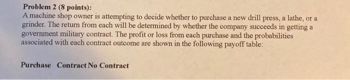 Problem 2 (8 points): A machine shop owner is