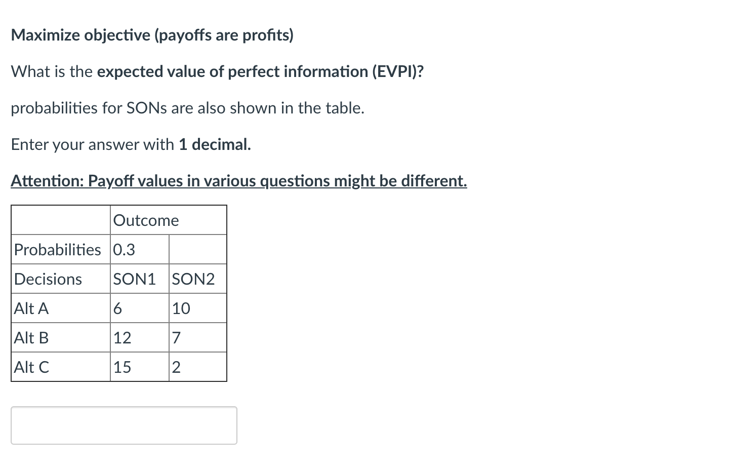 Maximize objective (payoffs are profits) What is