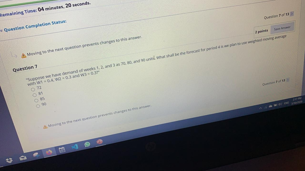 Remaining Time: 04 minutes, 20 seconds. Question