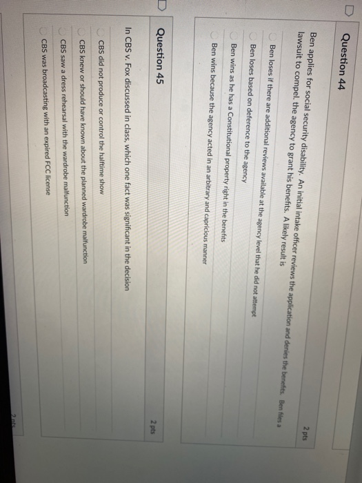 Question 44 Ben applies for social security