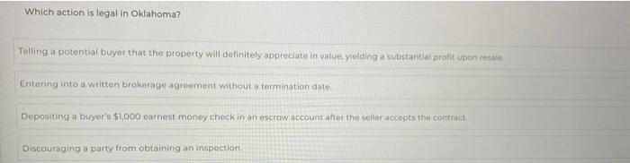 Which action is legal in Oklahoma? Telling a