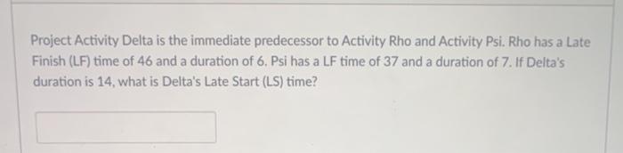 Project Activity J has an Early Start (ES) time