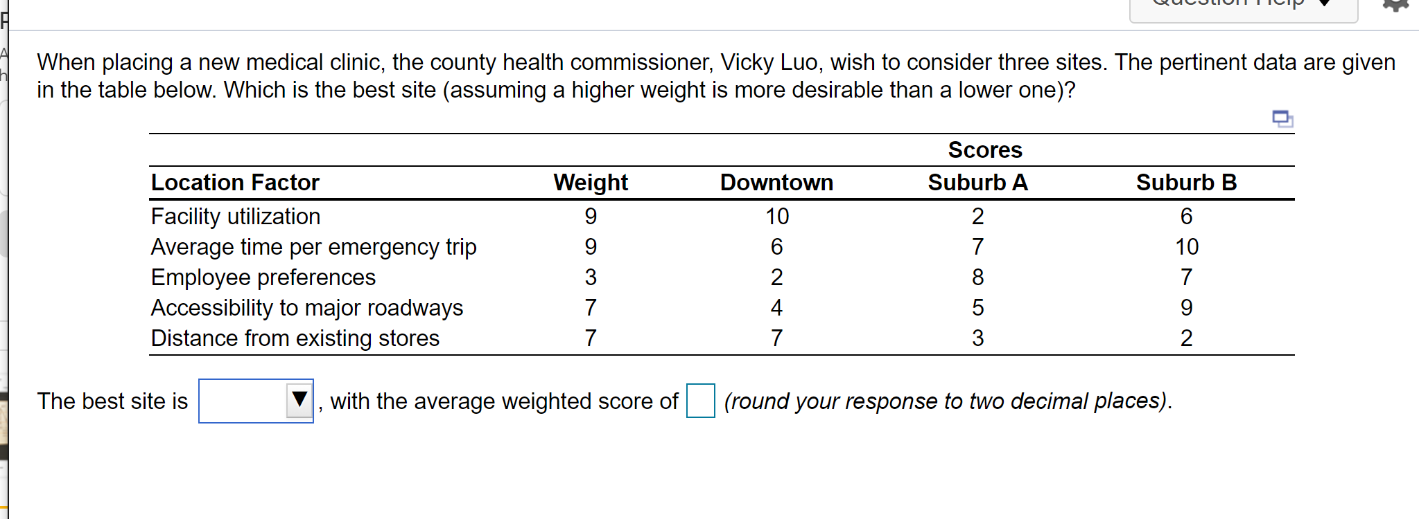 A When placing a new medical clinic, the county
