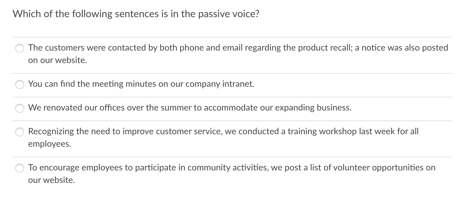 Which of the following sentences is in the