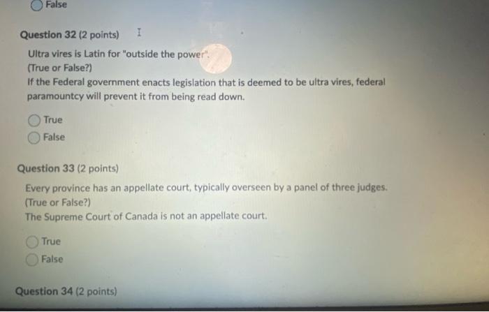 False Question 32 (2 points) I Ultra vires is