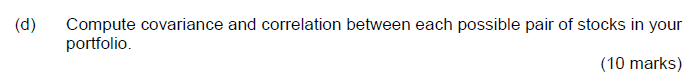 (d) Compute covariance and correlation between