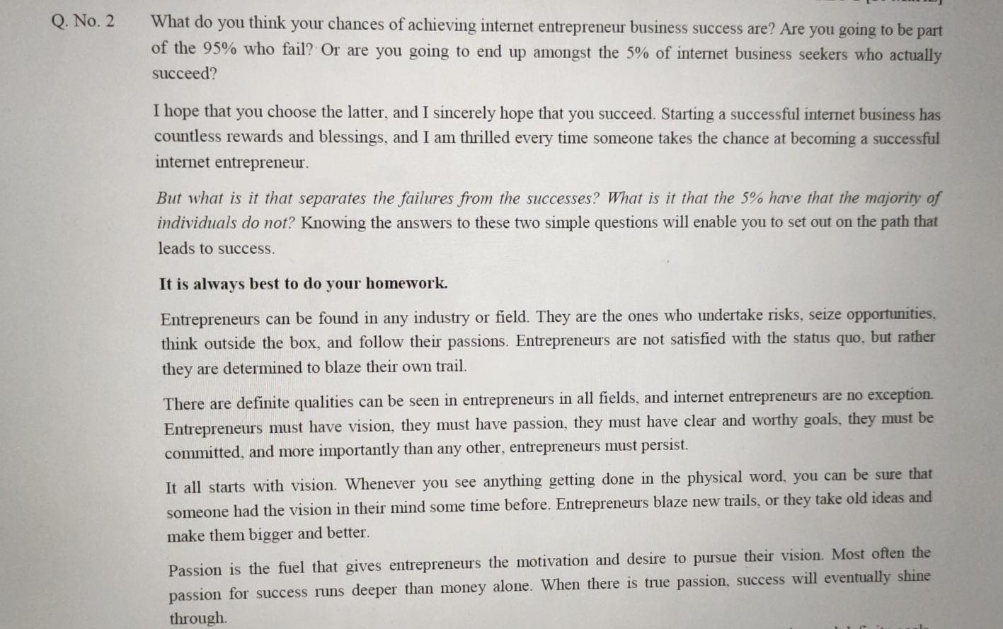 Q. No. 2 What do you think your chances of