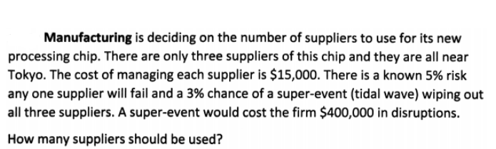 Manufacturing is deciding on the number of