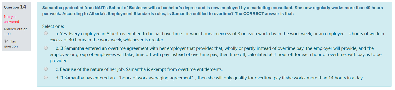 business law question Question 14 Samantha