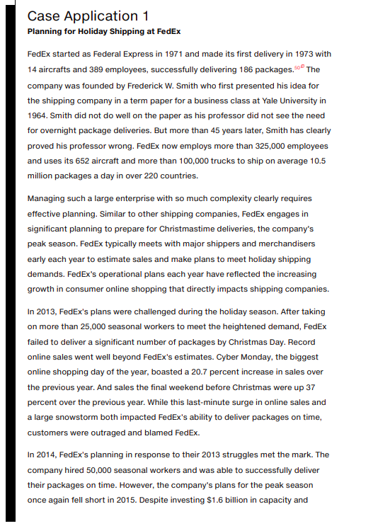 Case Application 1 Planning for Holiday Shipping