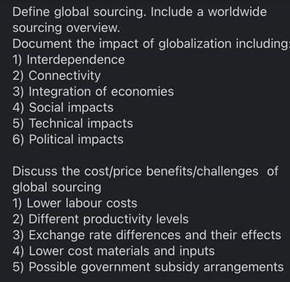 Define global sourcing. Include a worldwide