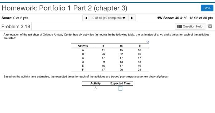 please do full question. Save Homework: Portfolio