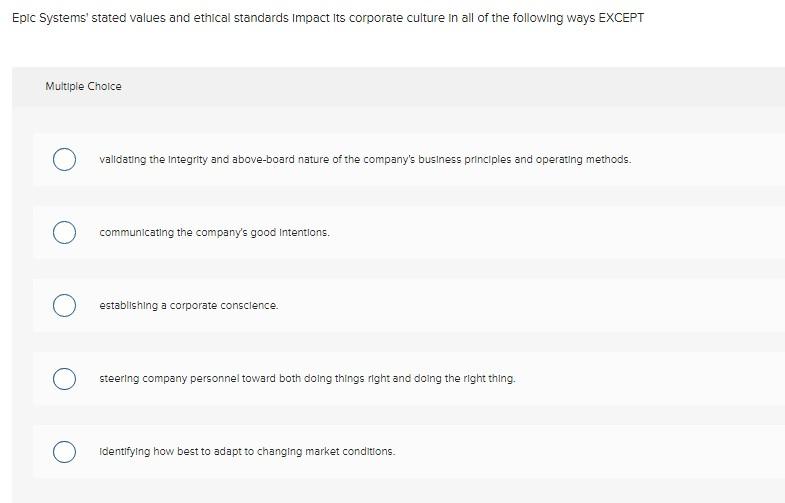 Epic Systems stated values and ethical standards