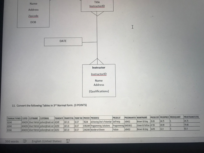 Name Title Instructorld Address Zipcode DOB I