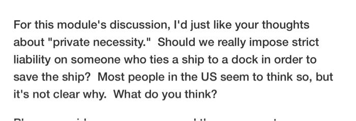 For this module's discussion, I'd just like your