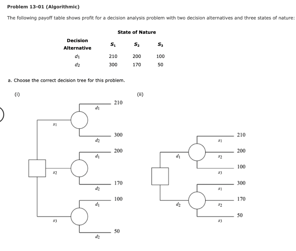 Problem 13-01 (Algorithmic) The following payoff