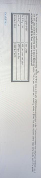 please help An large auto repair shop has been