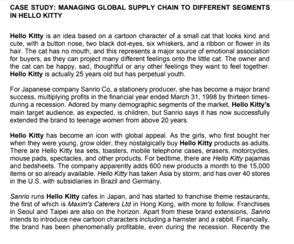 CASE STUDY: MANAGING GLOBAL SUPPLY CHAIN TO