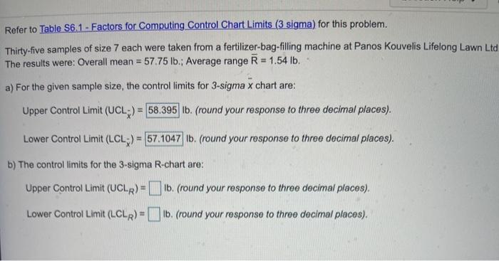 Refer to Table S61 - Factors for Computing